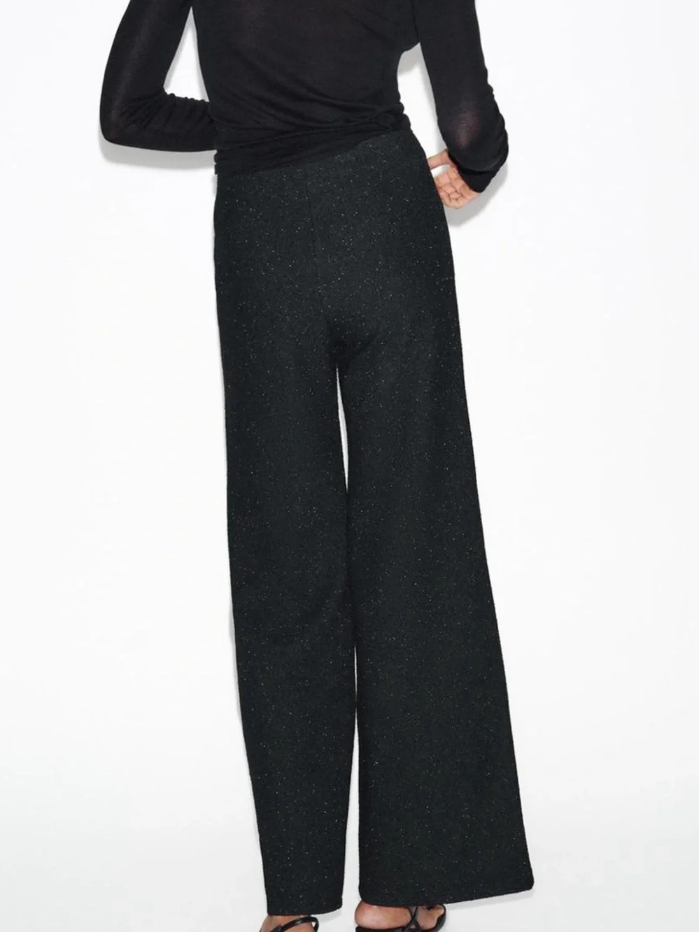 Zara NWT Black gold metallic thread Wide-Leg gold button Pants